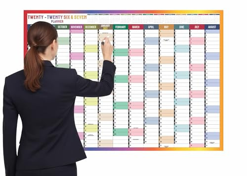 Grand planificateur mural 2025-2026, Format A1, Calendrier scolaire annuel, Grand planificateur d'août à août, Année académique complète, 59,4 x 84,1 cm (plié), 1 pièce