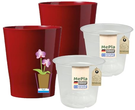 MePla - 2 Stück - SK Soendgen Orchideenübertopf Merina ø 14 Bordeaux + Pflanztopf Orchidee ø 12, hochwertiges Wohnambiente