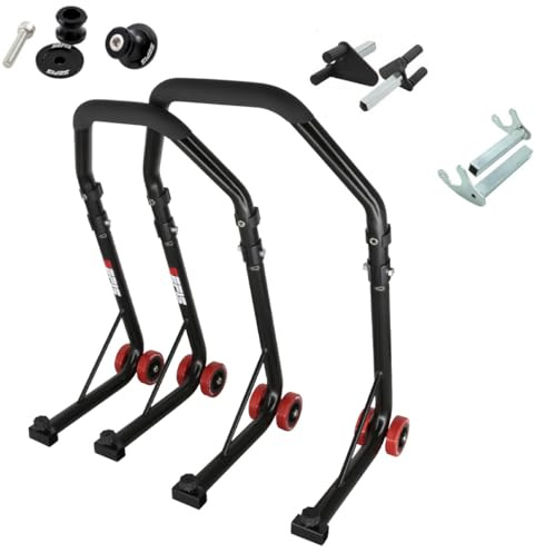 SEFIS D18 Motorradständer Set M8 Prismabuchsen Vorder- und Hinterrad Motorradheber Serviceständer Front und Heck Motorrad montageständer ständer (Schwarz, für Ducati Monster Multistrada V4)