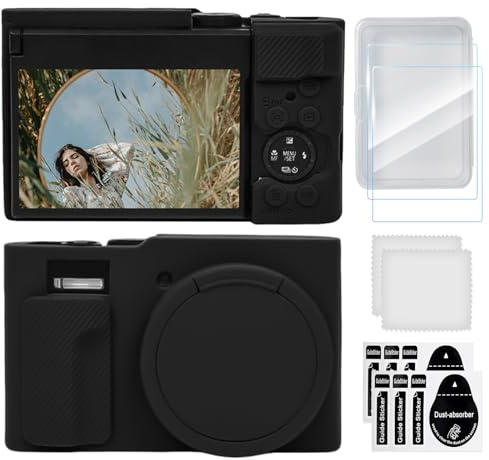 TYUANDOUER TZ99 Camera Case & LCD Screen Protector Accessories Kit, Soft Silicone Case for Panasonic Lumix DC-TZ99 Camera, Protective Body Cover for DC-TZ99 / ZS99 with Lens Cap - Black