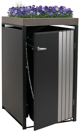 Mendler 1er-Mülltonnenverkleidung HWC-O67 - anthrazit Edelstahl | Mülltonnenbox, mit Pflanzkasten, Metall, 125x68x84cm, 35kg