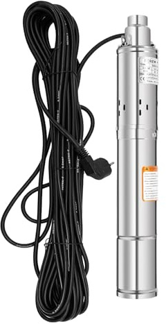 Pompe de puits profond, 3, 1600 l/h, hauteur de refoulement 80 m, compatible avec le sable, en acier inoxydable, moteur entièrement en cuivre, longueur du câble 20 m