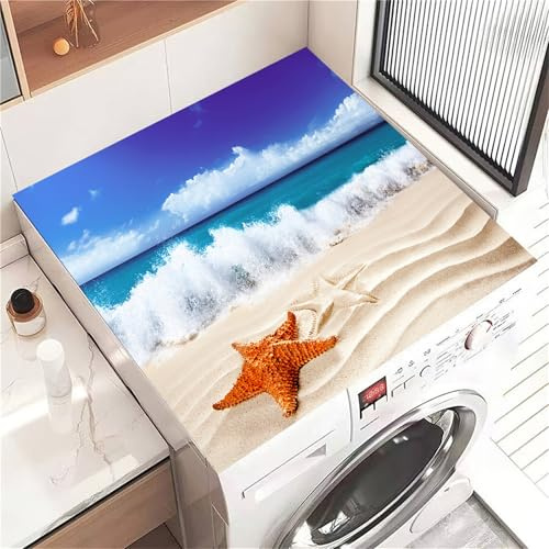Highdi Housse de Protection pour Machine à Laver Top Plage Ensoleillée, Coussin de Machine à Laver Antidérapant, Tapis de Protection pour Dessus Sèche-Linge Séchage Rapide (Plage 8,30x40cm)