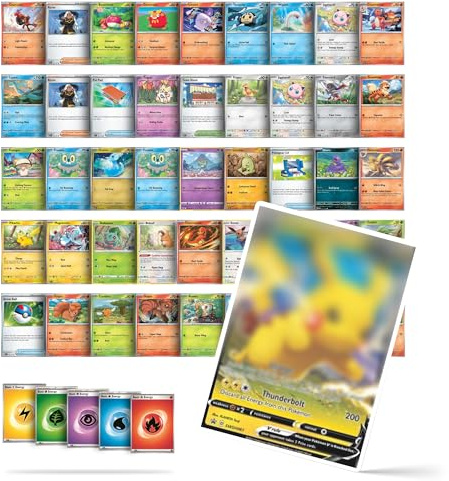 Original englische Kartenset, Catsome Geschenkbox, kompatibel mit Pokémon-Karten, 45 Common-Karten + 5 Energien + 1 V-Karte, VMAX, Rare oder Reverse Holo, kompatibel mit Pikachu zu Weihnachten