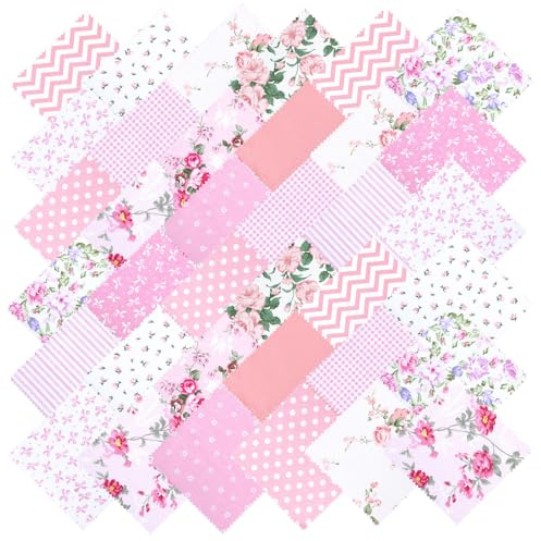 42 Stücke Rosafarbene Stoffquadrate, 20x20cm Patchwork Stoffe Paket | Vorgeschnitten Stoffreste Zum Nähen Ideal Zum Quilten Patchwork-Set Mit Floralem Muster Für DIY-Projekte Geeignet