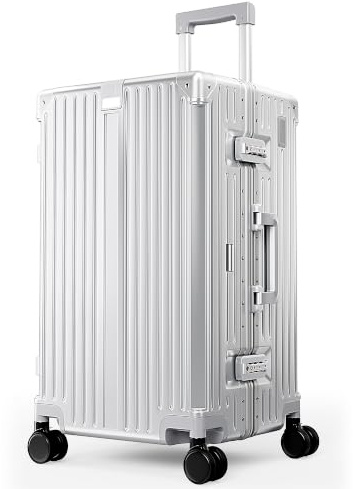 ALPHA CAMP Koffer Größe TSA Schloss Suitcase Large Koffer L Silber 66L | Aluminium Rahmen & Polycarbonat Hartschalenkoffer Groß mit Rollen Reisekoffer 38x32x67cm Rollkoffer Luggage