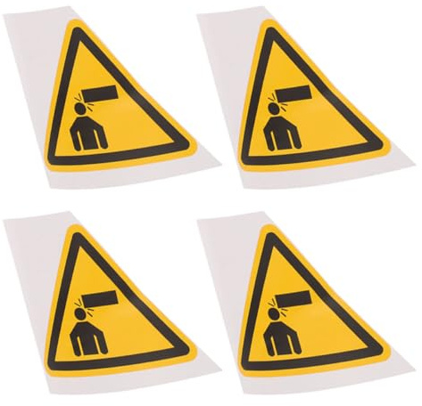 Healvian Segnale di Avvertimento Adesivo in PVC 4 Pezzi per Officina e Fabbrica, Cartello Triangolare Sicurezza per Macchinari e Soffitti Bassi