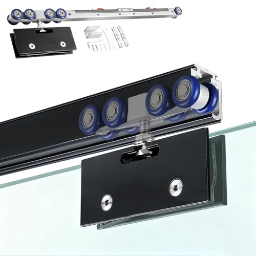 Kit de riel de puerta corredera de vidrio de cierre suave, riel guía deslizante para puerta de vidrio sin marco, kit de marco de puerta de bolsillo para baño, oficina, sala de estar