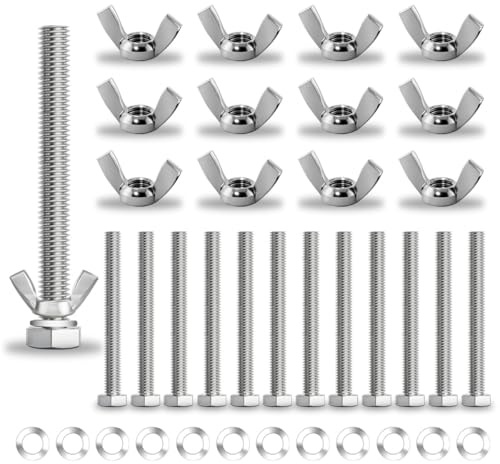 SHSMPXOY 12 Sets Flügelmuttern Sortiment Kit, M5 Flügelschrauben Schmetterlingsschrauben 50MM Sechskantschrauben mit Unterlegscheiben für Hardware DIY Tools Elektronische Geräte Heimwerker