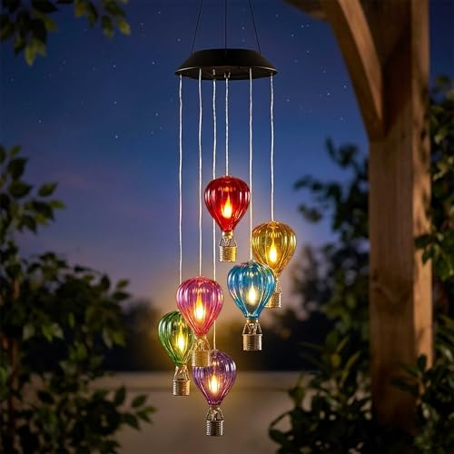 Scacciapensieri a energia solare, 6 mongolfiere colorate con effetto fiamma, 80 x 17 cm