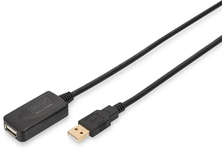 DIGITUS Aktives USB 2.0 Verlängerungskabel – 5 m – 480 Mbit/s | USB-A Stecker auf USB-A Buchse – Repeaterkabel – Plug und Play – Schwarz