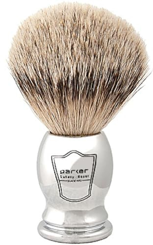 Parker 100% SILVERTIP Badger Shaving Brush – Chrome Handle & Stand – Premium 3-Band Badger Bristles for Smooth, Luxurious Lather