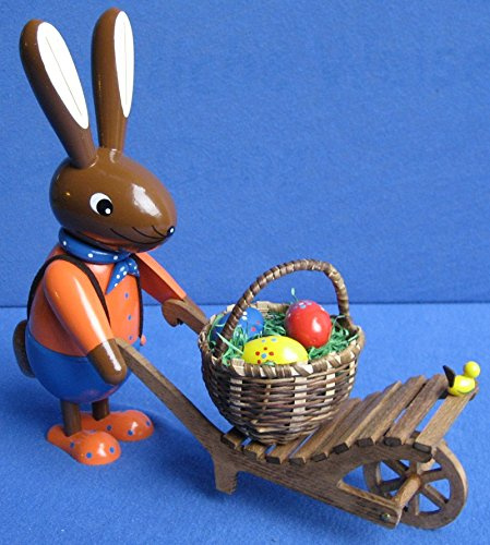 24cm großer Osterhase mit Schubkarre - Handarbeit aus dem Erzgebirge!