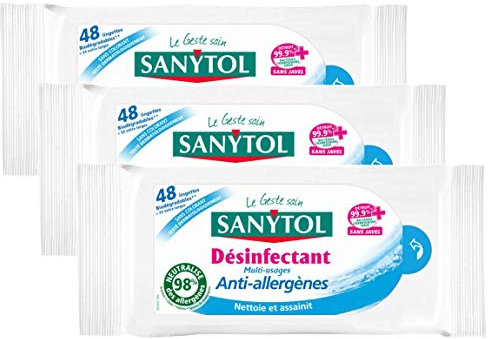 Sanytol 48 Toallitas desinfectantes anti-alergénicas – Pack de 3