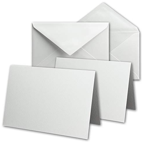 DIN B6 Karten-Set aus 25 Klapp-Karten blanko mit 25 Brief-Umschlag und 25 Falt-Blatt - Struktur-Leinenpapier - Vintage Grußkarten-Set - von Ihrem Glüxx-Agent