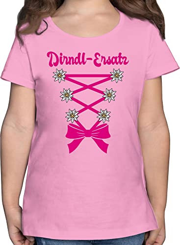 T-Shirt Mädchen - Kompatibel mit Oktoberfest Kinder Trachtenshirt - Dirndl-Ersatz Korsage - Fuchsia - 128 (7/8 Jahre) - Rosa - bayrisches Outfit Bayerisches t-Shirts bayerische tischert Volksfest