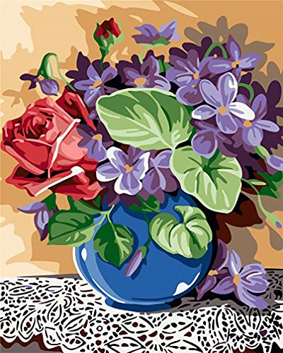 Amiiba Malen nach Zahlen Kits Mason Jars Blumen Glockenblume rote Rose 40,6 x 50,8 cm Acryl Malen nach Zahlen Wandkunst Basteln (Blumen, ohne Rahmen)