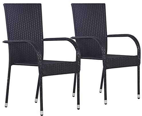 TEWTX7 Stapelbare Gartenstühle 2 STK, Hochlehner Terrassenstuhl, Esszimmerstuhl, Rattan Stapelstuhl, Rattansessel, Gartenmöbel, Pulverbeschichteter Stahl, Wasserabweisendem, 55,5 x 53,5 x 95 cm