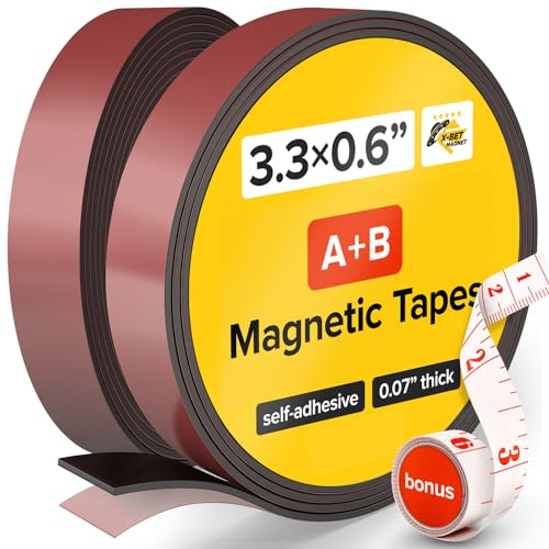 Magnetic Tape A+B - 3.3 Feet x 0.6 Inches x 0.07 Inches - Self Adhesive Magnetic Tape Roll with a Ruler