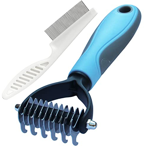 Cepillo y Peine Antipulgas Perro y Gatos, Peines de Rastrillo Para Perros Pelo Largo y Corto,Elimina el Pelo no Deseado de las Mascotas y Desata los Nudos Para Reducir la Caída del Cabello (S, Azul)