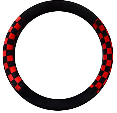 Universal Plüsch Lenkradhülle Lenkradbezug, Asudaro Lenkradabdeckung Winter 38cm/15 Zoll Lenkradschutz Soft Lenkradschoner Lenkrad Abdeckung Lenkradbezug für Auto Zubehör,rot schwarz