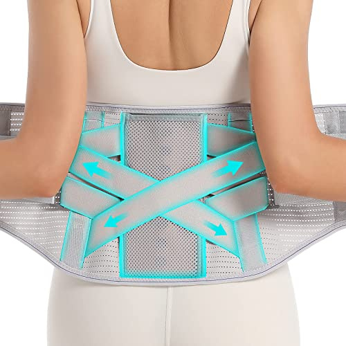 EGJoey Back Brace for Lower Back Pain - Lumbar Support with Bionic Support System, Adjustable Belt for Men Women, Relieves Sciatica, Herniated Disc, Scoliosis, Posture Correction for Workout, Daily Use, Heavy Lifting(Grey,Medium)