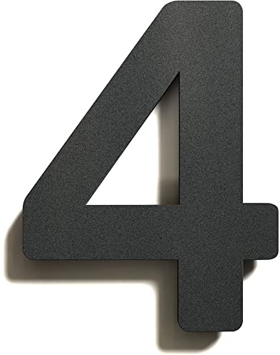 Anthrazit Edelstahl Hausnummer 4 - massiv, wetterfest & rostfrei - 14 cm groß - mit Befestigungsmaterial - Design Hausnummern-Schild N-01-4-A
