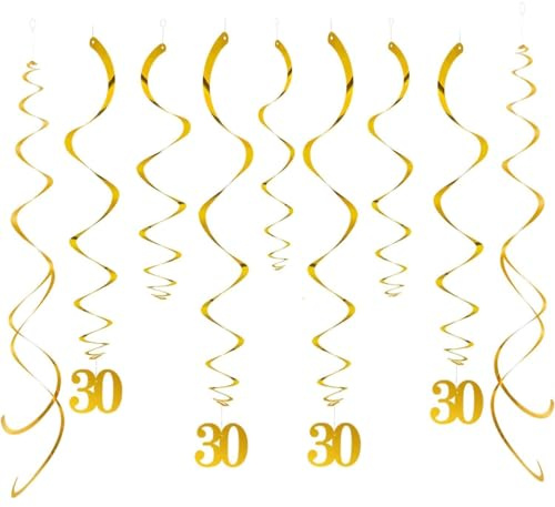 GAKA FAVOR Wirbel Deko Zahl 30 Gold Spiralen Girlande Folien Deckenhänger DoppelSpiral Deko für 30 Geburtstag, Hochzeit, Jubiläum oder Partydeko （20 Stück ）