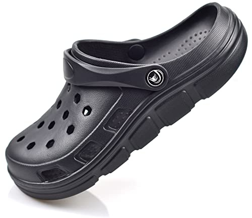 PIMIO Garden Clogs for Women and Men,Slip On Work Shoes with Arch Support,Womens Mens Quick-Dry Water Shoes Casual Sandals,Comfortable Slippers B Black