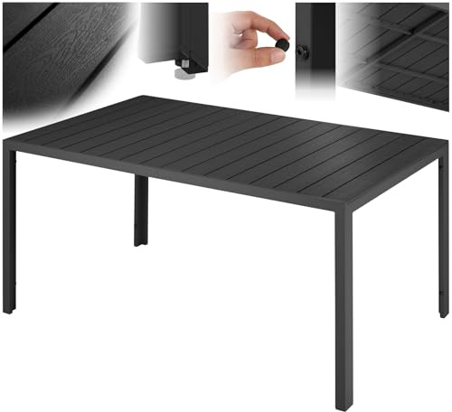 tectake® Mesa Jardín Exterior de Aluminio 150x90x74,5cm, Mesa Terraza, Patas Ajustables y Topes, Mueble Jardín Resistente a Intemperie, Fácil Montaje - Negro/Negro
