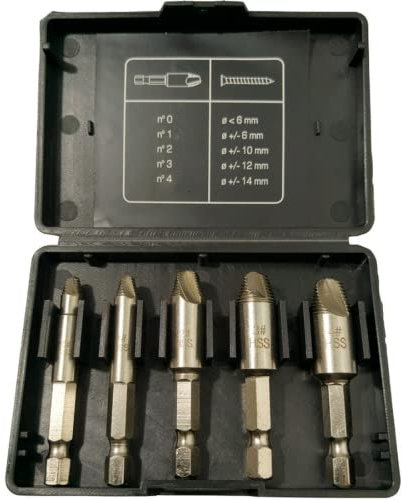 5 Pièces Extracteur De Vis Perceuse Centrale Hss 1/4 vis Hexagonales Tête Cassée Extracteur De Vis Coulissante Type De Filetage Outil De Suppression Du Travail Du Bois