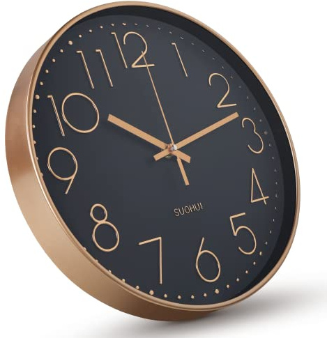SUOHUI Silent Wall Clock 12 Inch Non-Ticking Wall Clocks Battery Operated for Living Room Decor Modern Wall Clock for Home/Bedroom/Office/Classroom/School/(Rose Gold)