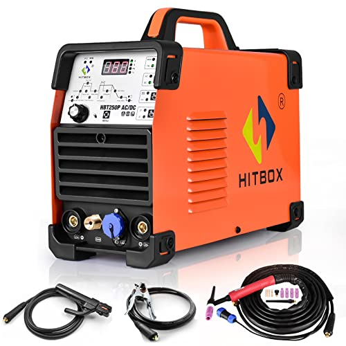 HITBOX 200A Aluminium TIG Welder AC/DC, Digital Inverter TIG Welding Machine with Pulse & Square Wave, Professional TIG Welder (HBT250P AC/DC)