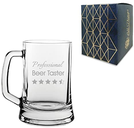 All Things Personalised Engraved Funny Beer Mug, Professional Beer Taster, Glass Stein, Holds Up to 16.7oz/480ml, Gift for Him, Dad, Fathers Day, Gift Boxed, Engraved in The UK