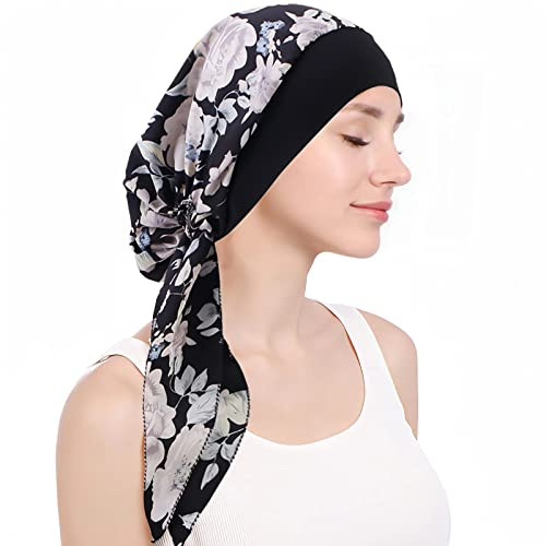 WUERKIYA Kopftuch für Frauen Kopfbedeckung Damen Chemo Kopfbedeckung Im Voraus Gebunden Set Plissiert Headwrap Schals Gap Mütze Damen -Wein Safran