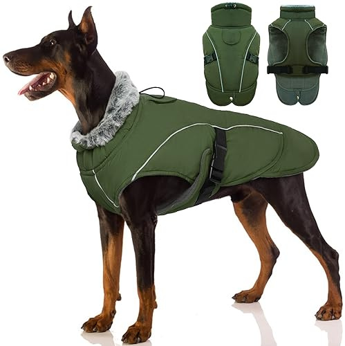 Armeegrüner Wasserdichter und Winddichter Hundemantel für Große Hunde - Gefütterte Winterjacke, XL