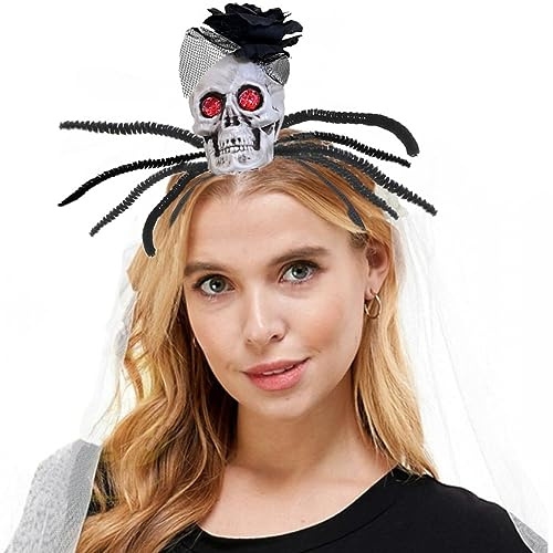 Hatstar Dia de los Muertos Haarreif, Haarschmuck Tag der Toten mit schwarzer Rose und Totenkopf, Kostüm Accessoire für Halloween, Karneval und Fasching