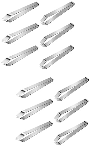 minkissy 12pcs Stainless Steel Pig Hair Removers Practical Cooking Tweezers for Kitchen Slant Tip Design for Easy Fish Pin Bone Removal