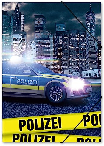 itenga Zeichenmappe DIN A3 mit Motiv aus KARTON - Motivauswahl für Jungen - Gummizugmappe Sammelmappe - für Kinder Jugendliche Schüler (Polizei)
