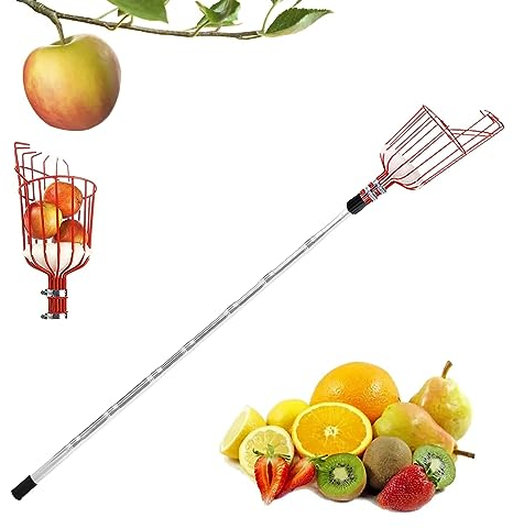 Fruit Picker with Telescopic Handle,Apple Picker Fruit Picker Tool with Grabber Basket,Tree Picker for Orange Pear Cherry,Fruit Grabber Easy to Assemble (2.8M)