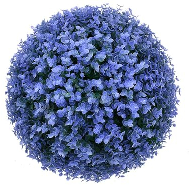 BISISO Buchsbaumkugel UV-beständig, Formschnitt Kunstpflanze Dekopflanze, Buchskugel Künstliche Pflanze, dekorative Kugelpflanzen Haus Garten (Blue,24inch)