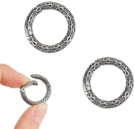 UNICRAFTALE 2 pieza Anillos de Puerta de Resorte de Estilo Tibetano Cierres de Presión Texturizados de Acero Inoxidable de Plata Antigua Clips de Anillo Tórico de 22 mm Ganchos de Presión Hebilla