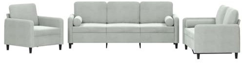 vidaXL Sofagarnitur 3-TLG., Sessel Couch mit Kissen, Sofa Wohnzimmersofa mit Armlehnen, Couchgarnitur Designsofa Sitzmöbel Polstermöbel, Hellgrau Samt