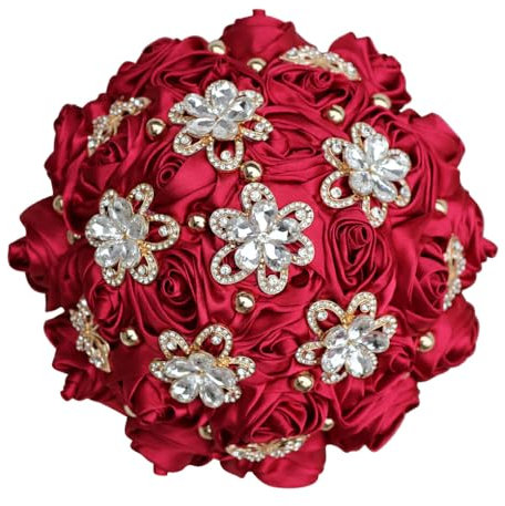 BEALIFE Bouquet da Sposa con Rose in Raso per Interni ed Esterni Bouquet da Sposa con Rose in Raso Bouquet di Simulazione in Raso di Seta, Vino Rosso