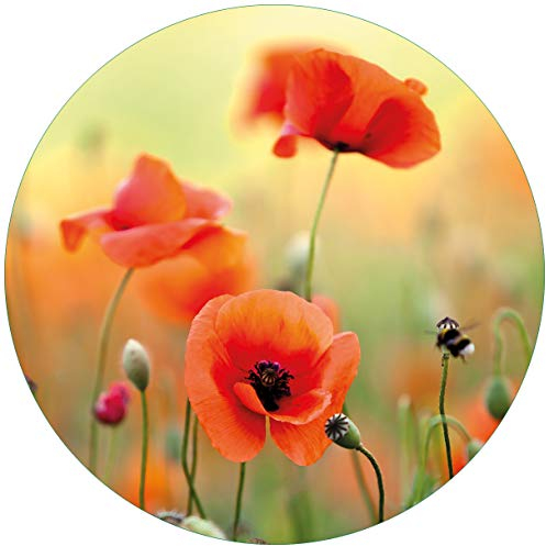 Wallario Glasbild rund Mohnblumenblüten - Rund, 50 cm Durchmesser Wandbild Glas in Premium-Qualität: Brillante Farben, freischwebende Optik