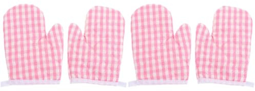 Amosfun 2 Pairs Kids Oven Mitts, Pink Checkered Heat-Resistant Baking Gloves, Play Kitchen Cooking Gloves for Kids Toddlers
