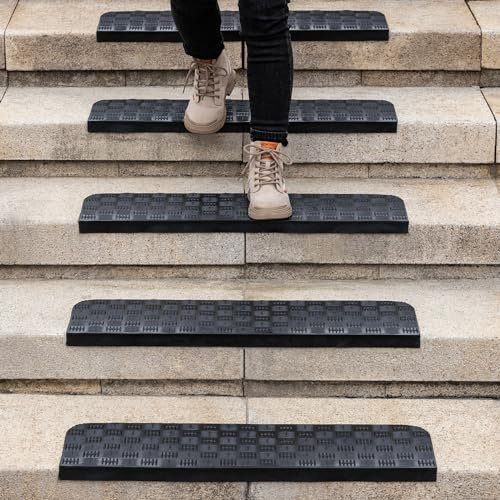 Hopeviva Gradini in gomma antiscivolo per esterni e interni, 76,2 x 25,4 cm, confezione da 5, gradini per scale da esterno con naso per garage, patio, piastrelle di marmo in legno, metallo, cemento