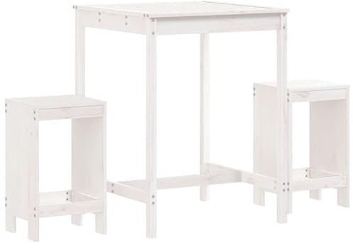 Makastle 3-teilig Gartenbar Set, Garten Sitzgruppe Essgruppe Stehtisch Barstühlen Gartenmöbel, Bartisch mit Barhocker Set für Garten Rasen, Weiß Massivholz Kiefer
