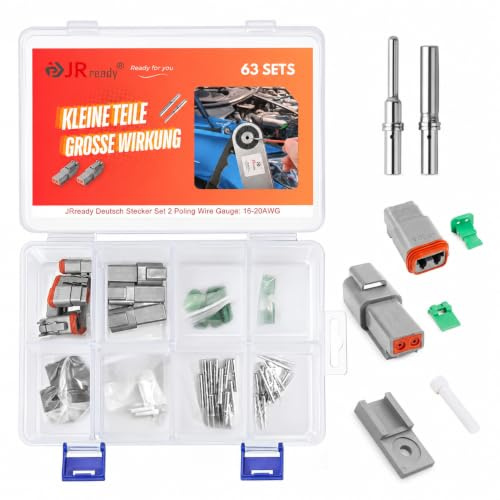 JRready Connettore Deutsch a 2 Poli Grigio IP68 Impermeabile Connettore DT Kit 6 Set con Kit di Terminali Deutsch, Calibro di Filo 16-20 AWG Per Auto, Moto, Camion, Barche