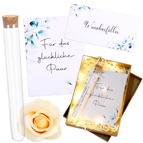 Kssvzz Geldgeschenk Hochzeit für Brautpaar, Geschenkbox Hochzeit Verpackung, Enthält Reagenzgläser aus Kunststoff, Lichterketten aus Papier, Grußkartenband aus Bast, Blume und eine Geschenkverpackung